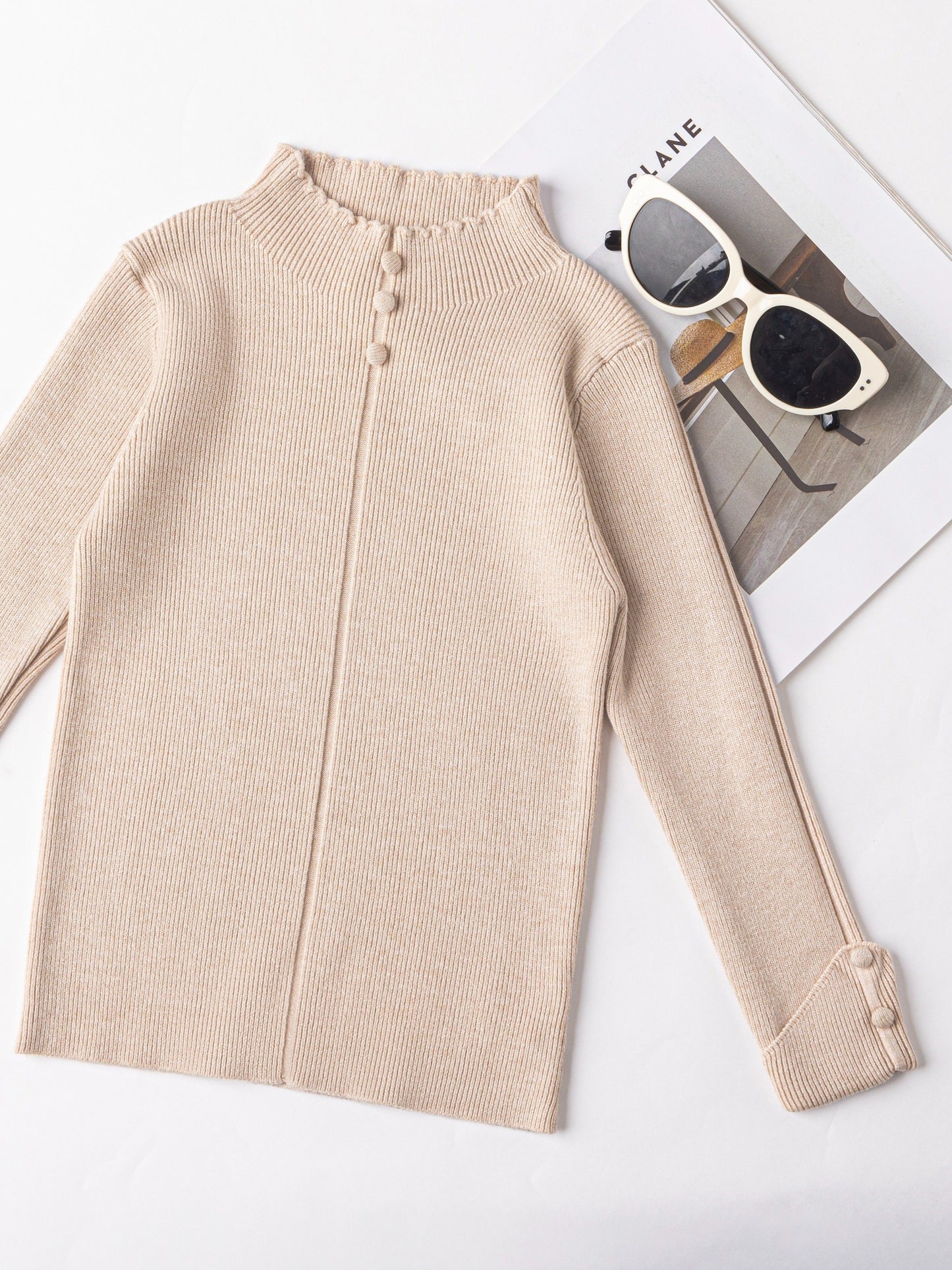 Girls Elegant Knit Pullover, Sweet Style Buttons Design Soft Stretchy Comfy Long Sleeve Layer Sweater For Fall/Winter