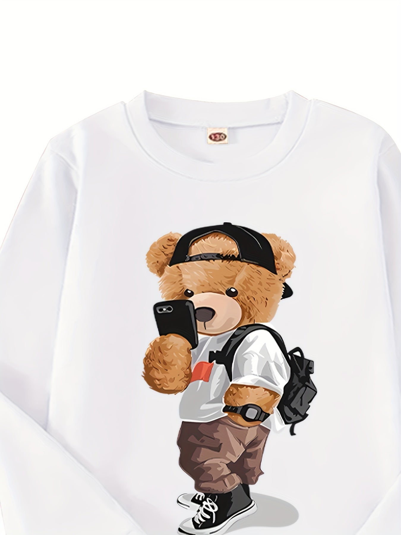 4-Pack Boys’ Teddy Bear Long Sleeve T-Shirts – Cute Cartoon Prints for Autumn/Winter