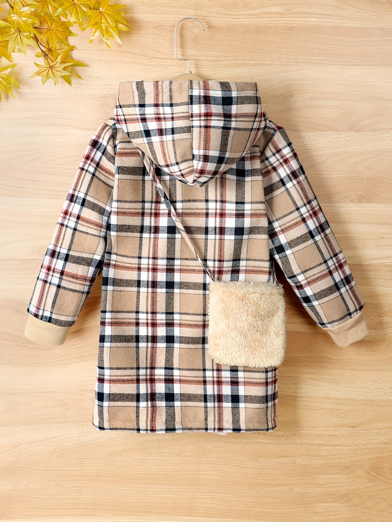 Thick Plush Liner Girls Winter Jacket & Bag, Warm Button Up Long Cardigan Hooded Coats For Autumn And Winter