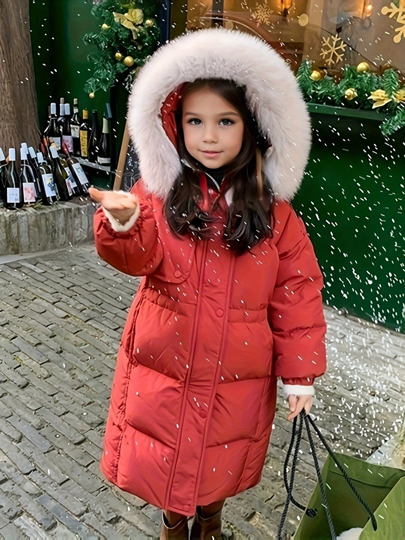 Vibrant Furry Hooded Long Length Snow Coat for Girls - Soft Padded, Stylish, Water-Resistant, and Warm - Perfect for Autumn and Winter Outdoor Play