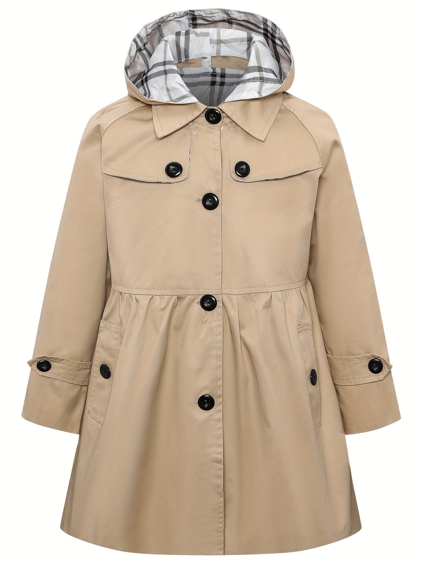 Girls Cute Button Up Trench Coat, Classic Lapel Coat, Elegant Trench Coat For Girls, Perfect For Daily Wear And Casual Outings In Spring And Autumn