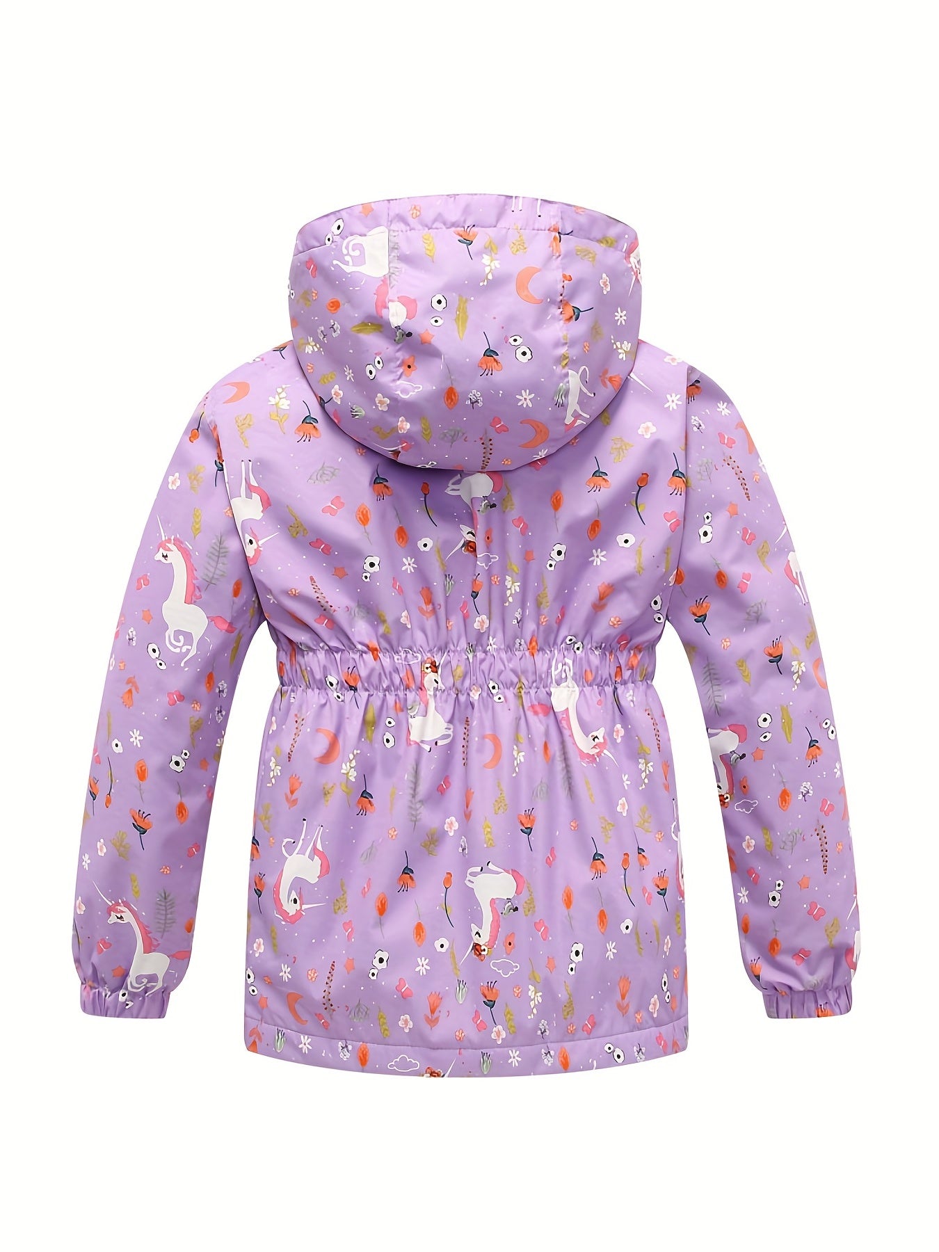 Whimsical Unicorn Graphic Hooded Jacket for Toddler Girls - Waterproof, Windproof, Zipper Coat with Cartoon Design - Perfect for Spring and Casual Outings