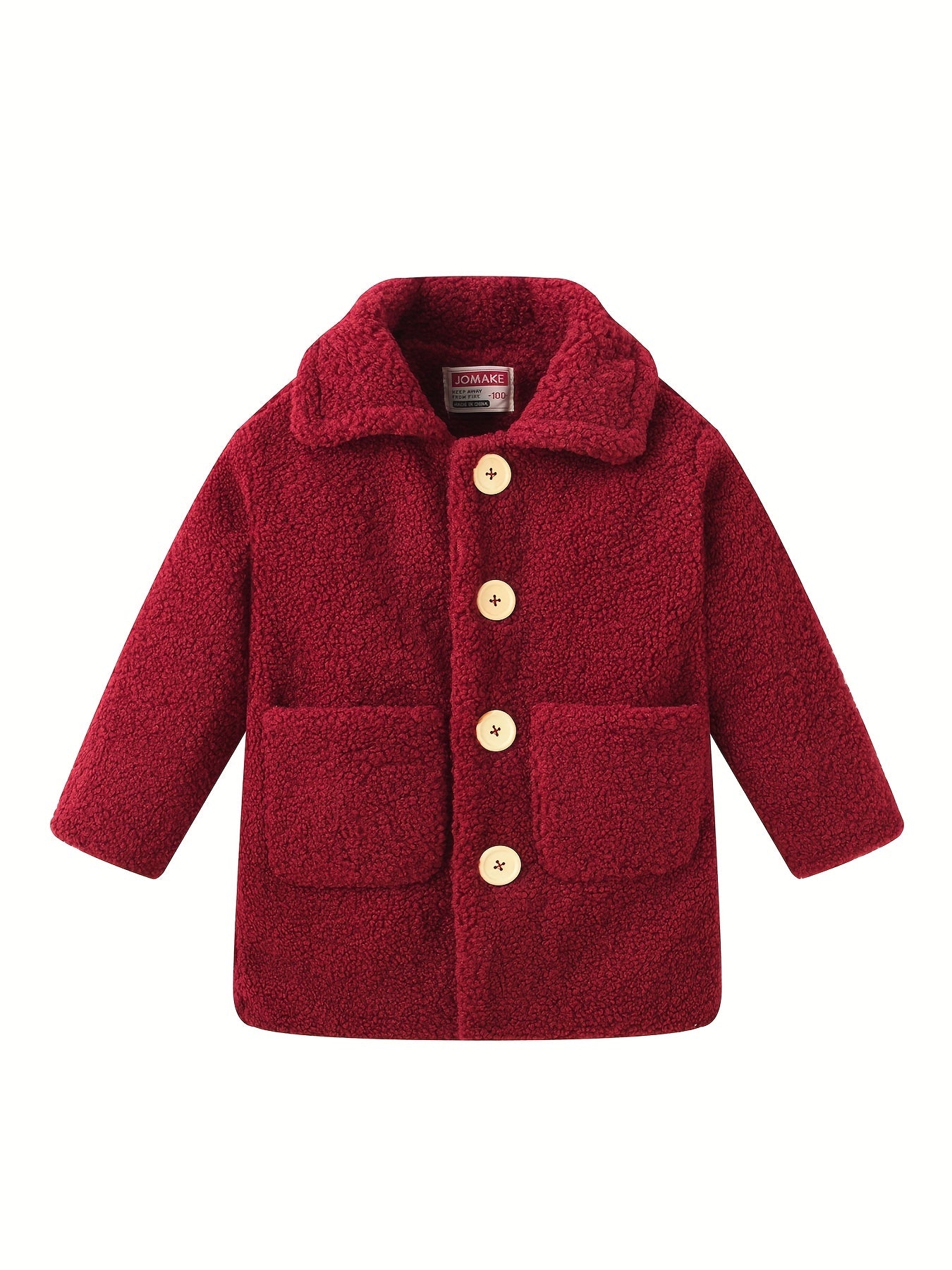 2024 Elegant Shearling Windbreaker Coat - Lapel Collar, Pocket, Slight Stretch, Solid Color, Hand Washable - Winter Thermal Jacket for Girls
