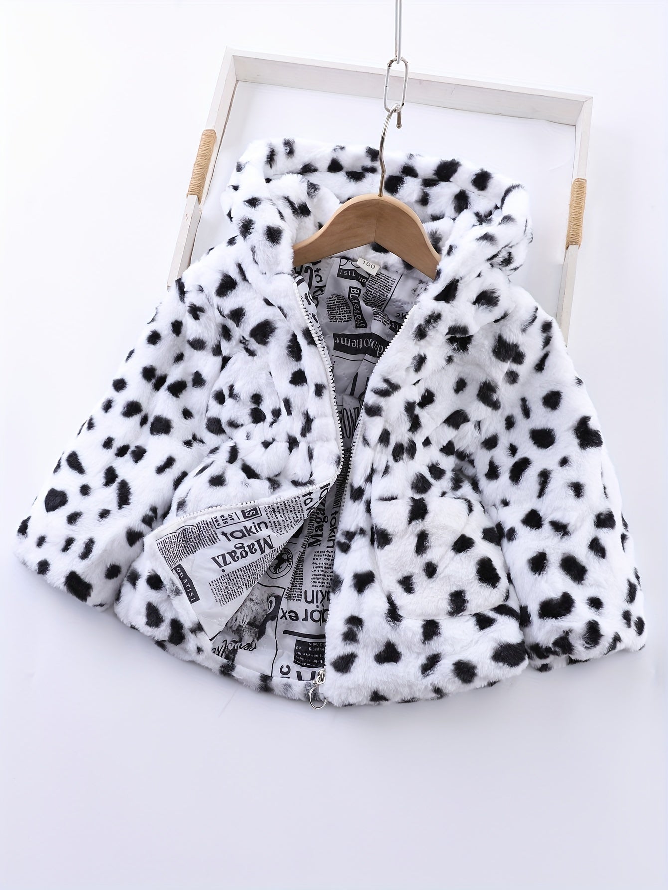 2024 Winter Girl's Fleece Leopard Print Coat, Casual Hooded Jacket For Kids
