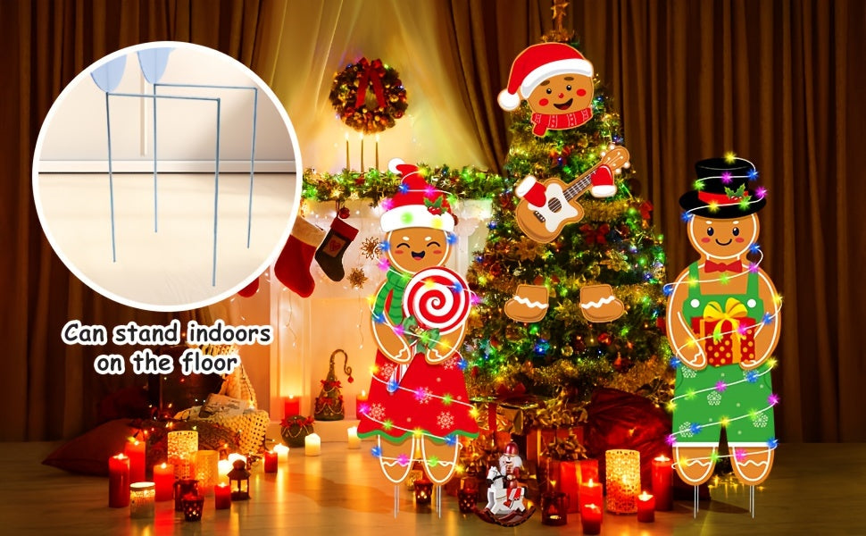 2 Pcs 4.0FT Gingerbread Man Yard Stakes – Christmas Outdoor & Indoor Decorations