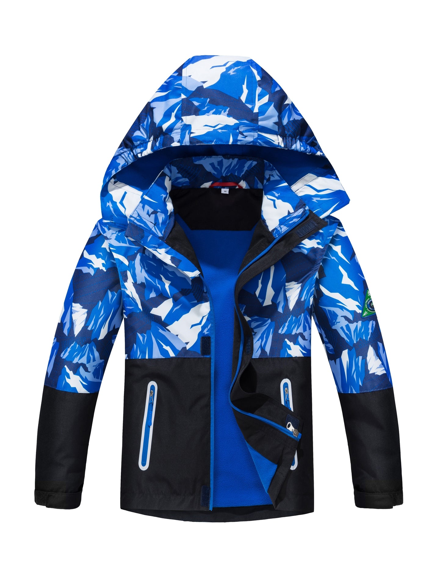 Boys Camouflage Splicing Rain Jacket For Kids Waterproof Coat With Removable Hood Lightweight Hooded Fleece Lined Raincoats Windbreakers
