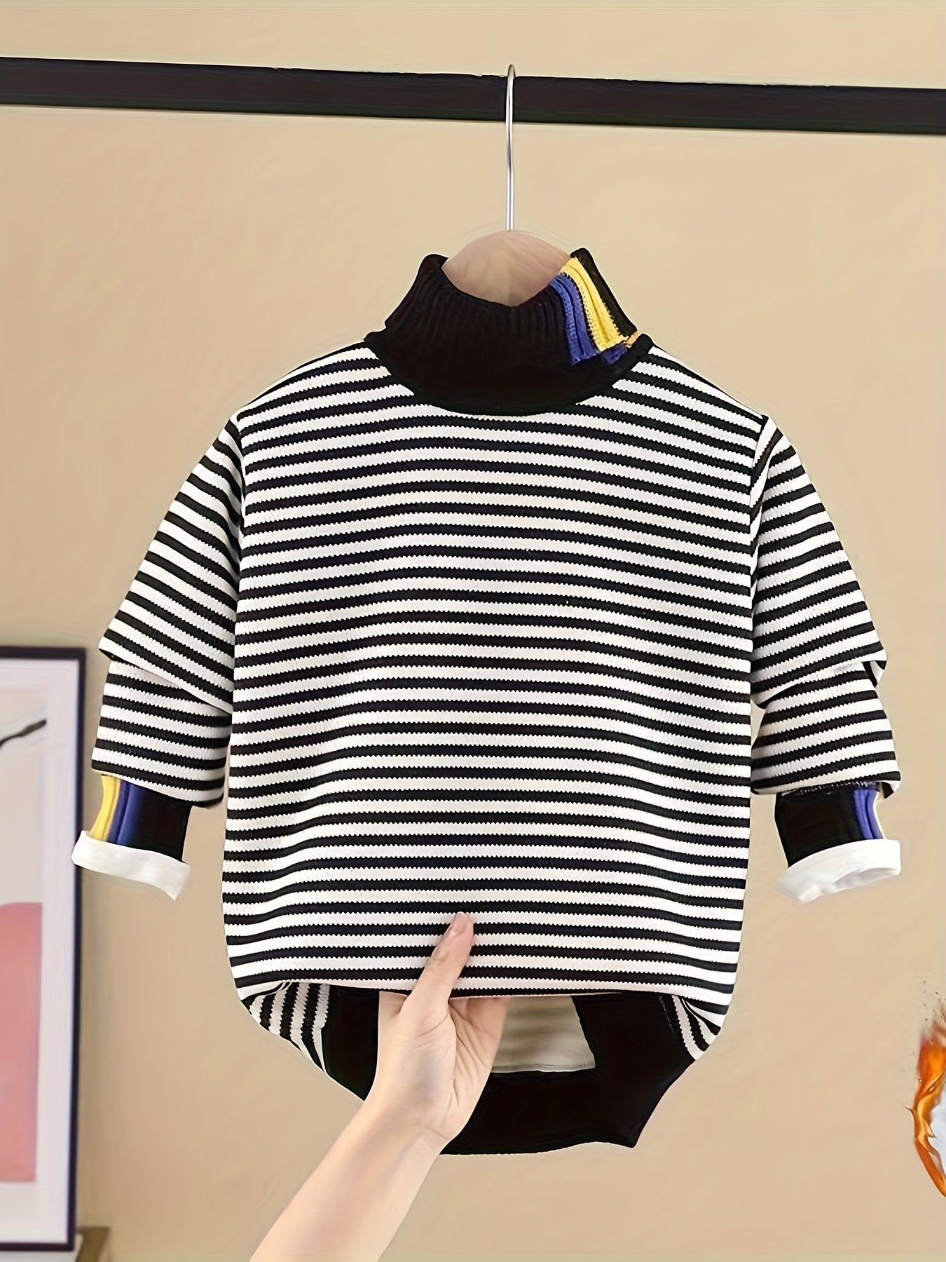 Cozy Girls' Long Sleeve Striped Knit Turtleneck Sweater for Autumn and Winter - Warm Layering Top