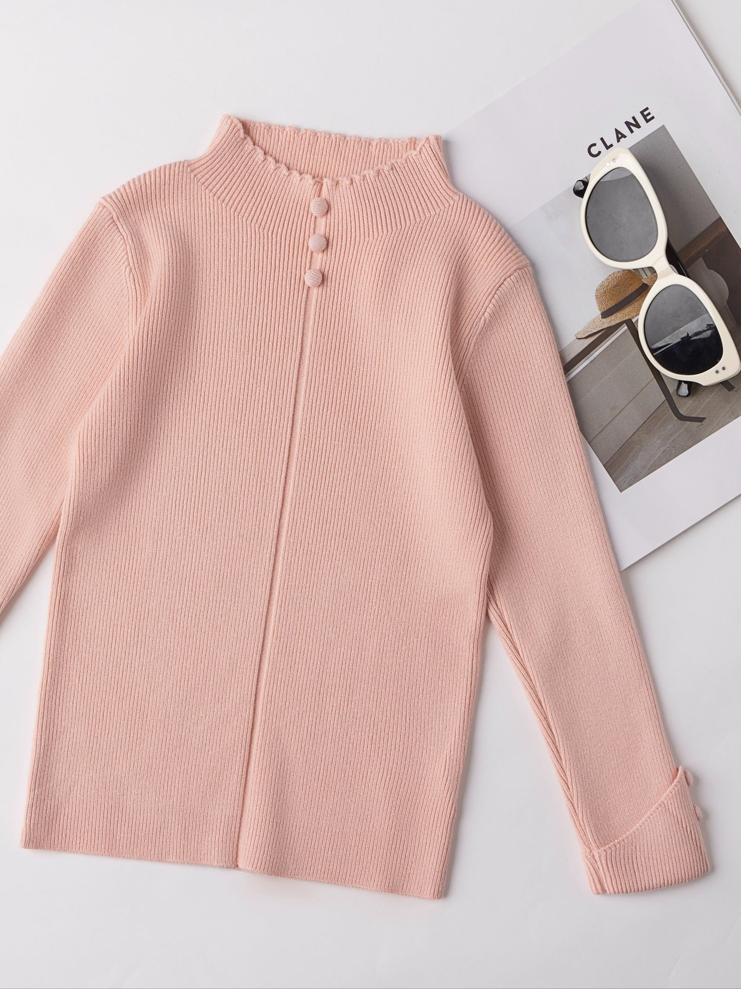 Girls Elegant Knit Pullover, Sweet Style Buttons Design Soft Stretchy Comfy Long Sleeve Layer Sweater For Fall/Winter