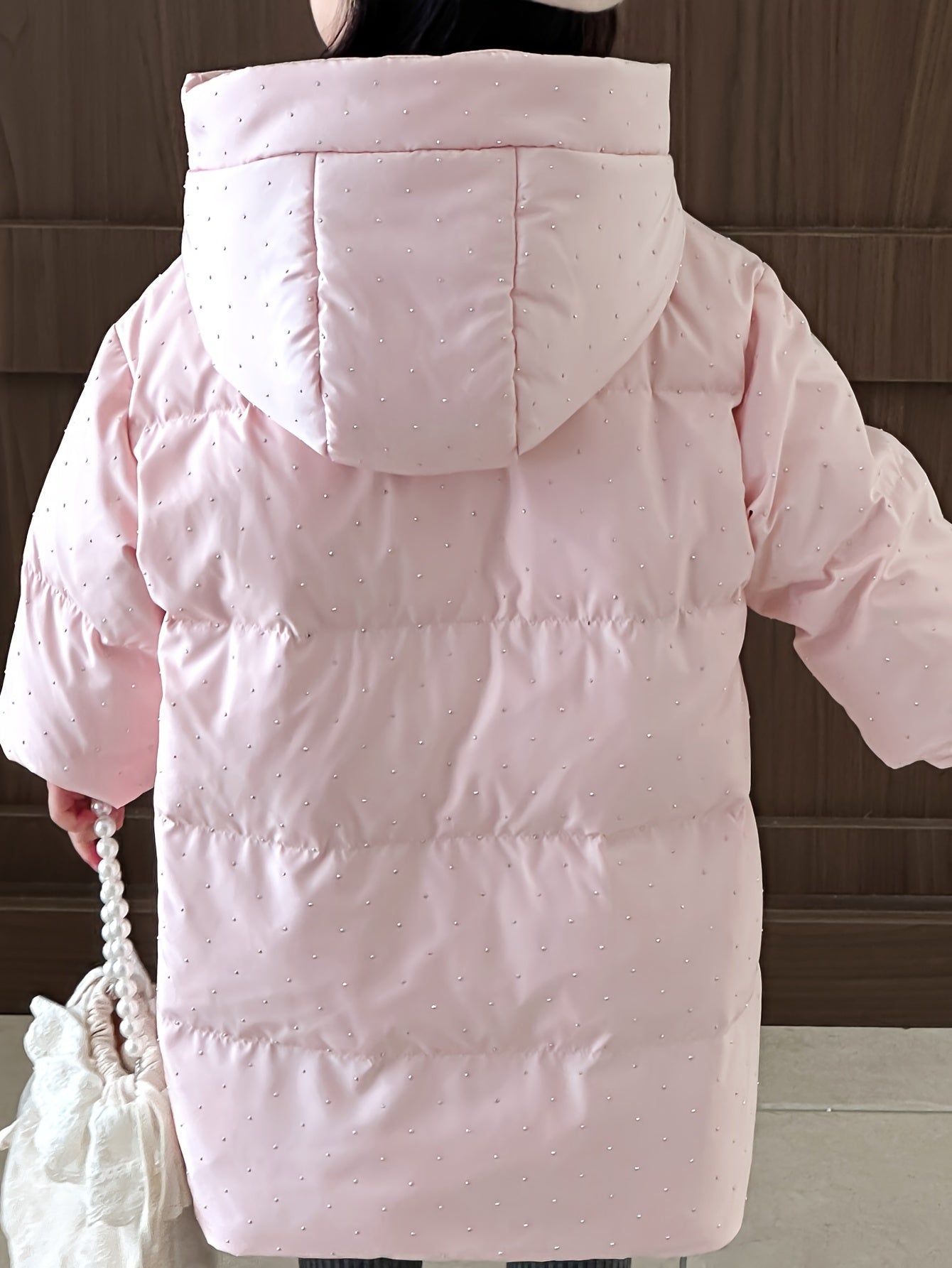 2024 Girls Winter Polka Dots Hooded Down Coat, Mid-Length Long Sleeve Duck Down Filled Casual Warm Outerwear