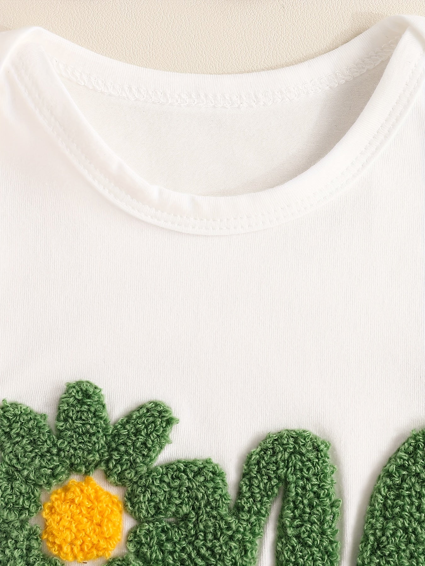 Baby's ONE Flower Embroidered 2pcs Summer Outfit, Cotton Triangle Bodysuit & Ribbed Shorts Set, Toddler & Infant Girl's Clothes For Daily Outdoor/Holiday/Party