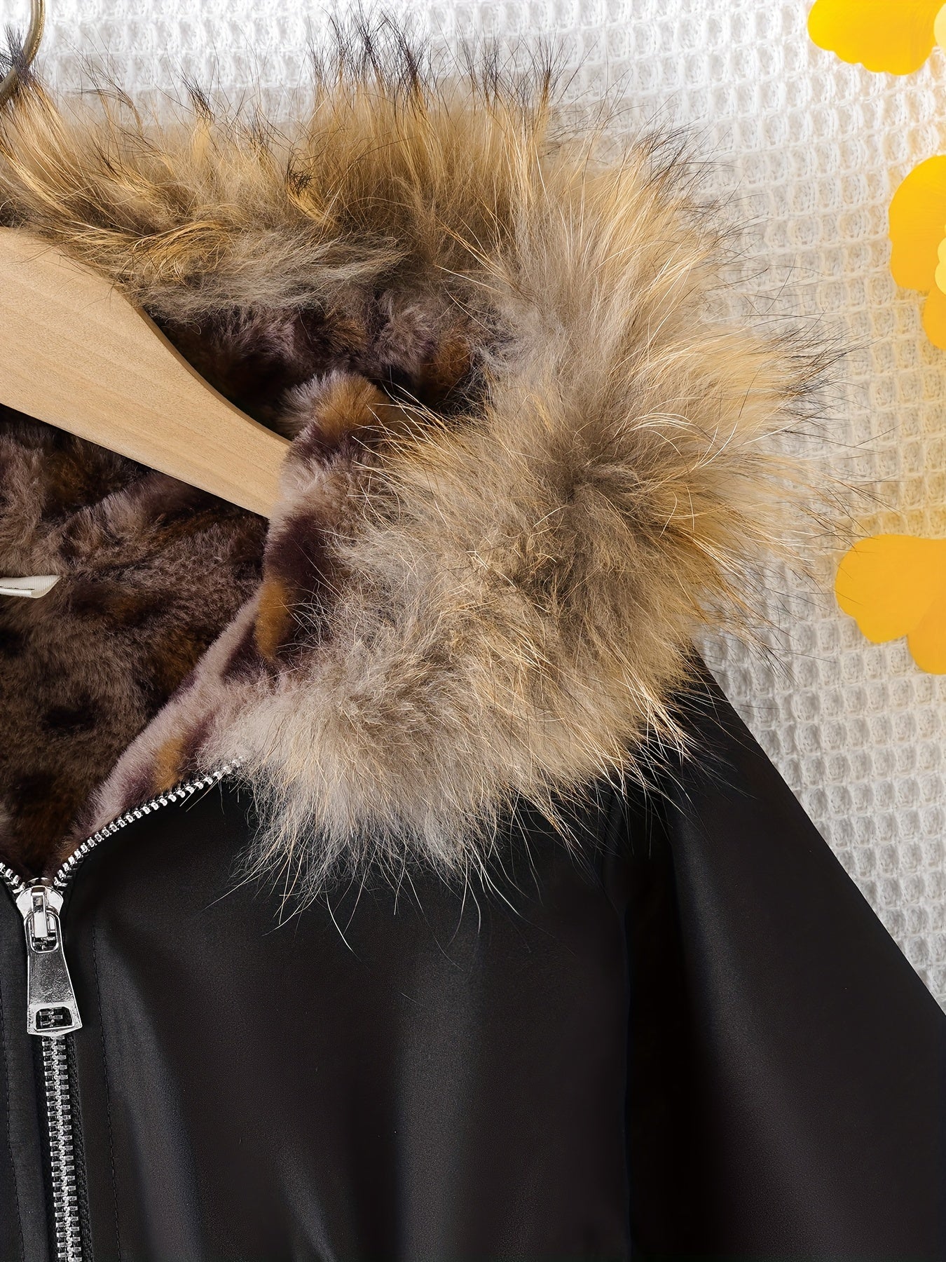 Winter Chic Girls Hooded Long Sleeve Solid Color Loose Fit Polyester Jacket with Fake Pockets and Fur Collar - Breathable, Casual, and Comfy for Outdoor Activities
