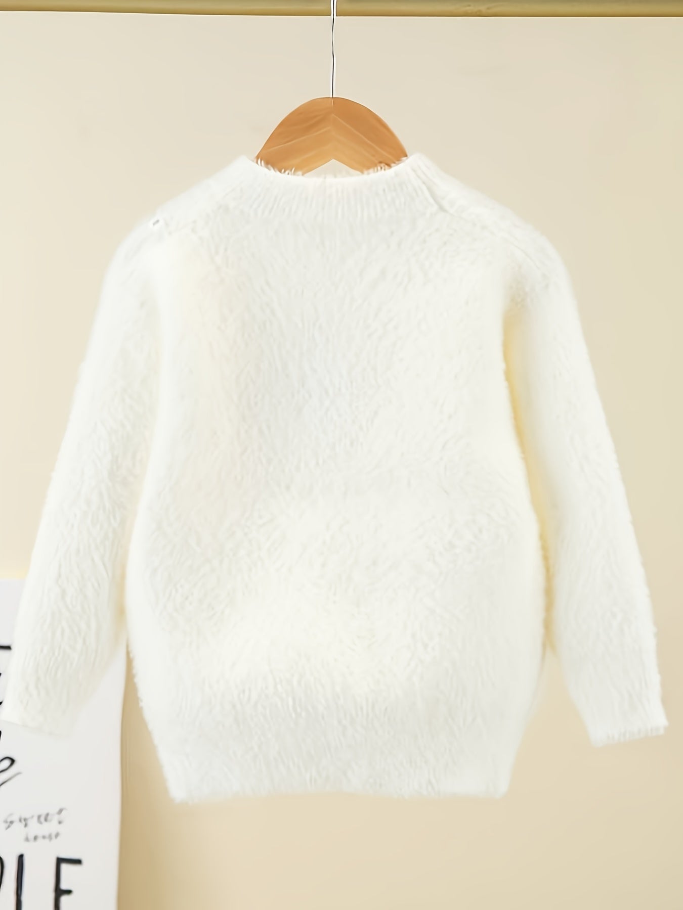 Bohemian Style Girls' Knit Sweater – Cartoon Print, Round Neck, Faux Mink Soft Pullover