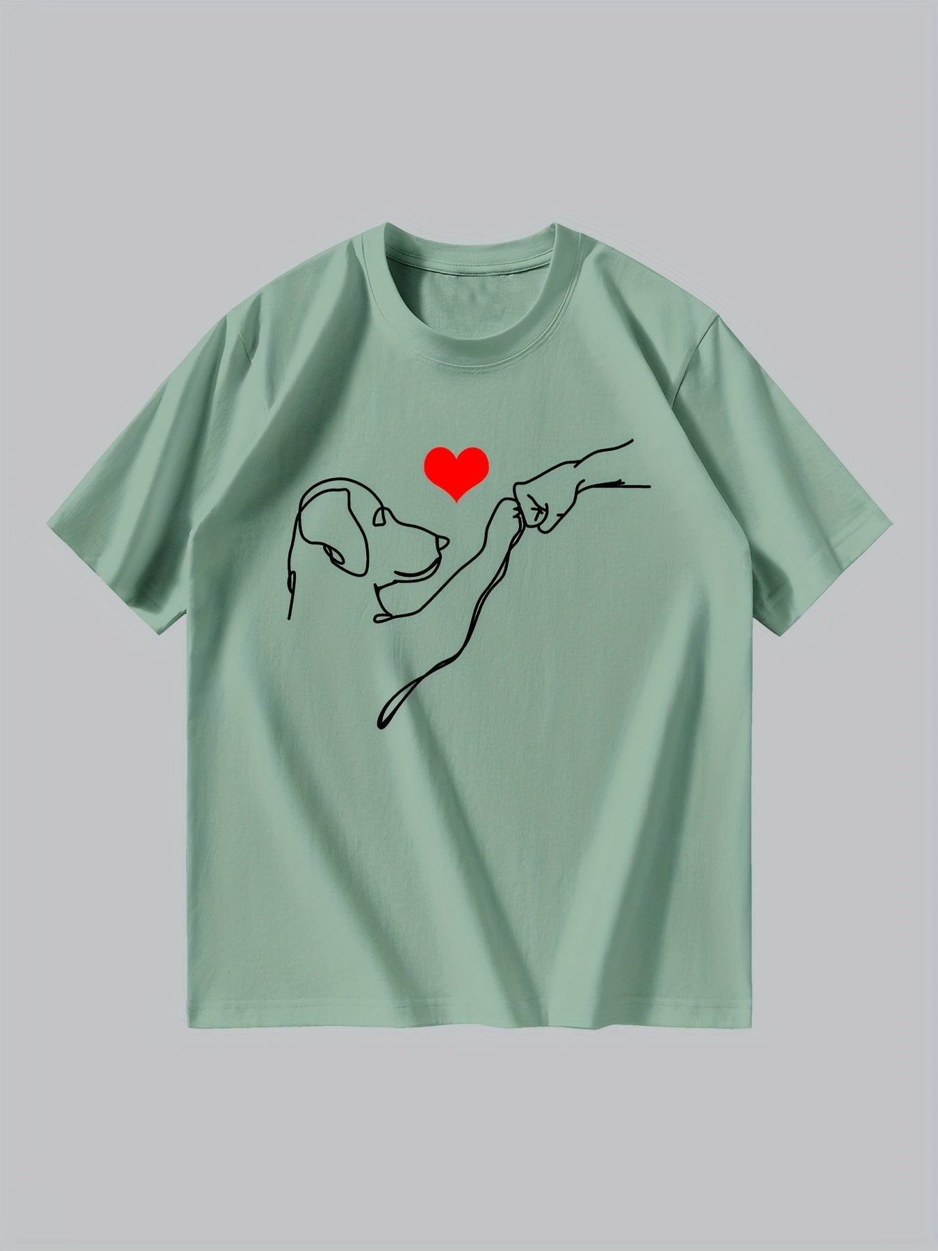 Casual Short Sleeve Cotton Blend Men's Dog Print T-shirt, Crew Neck Tee For Outdoor