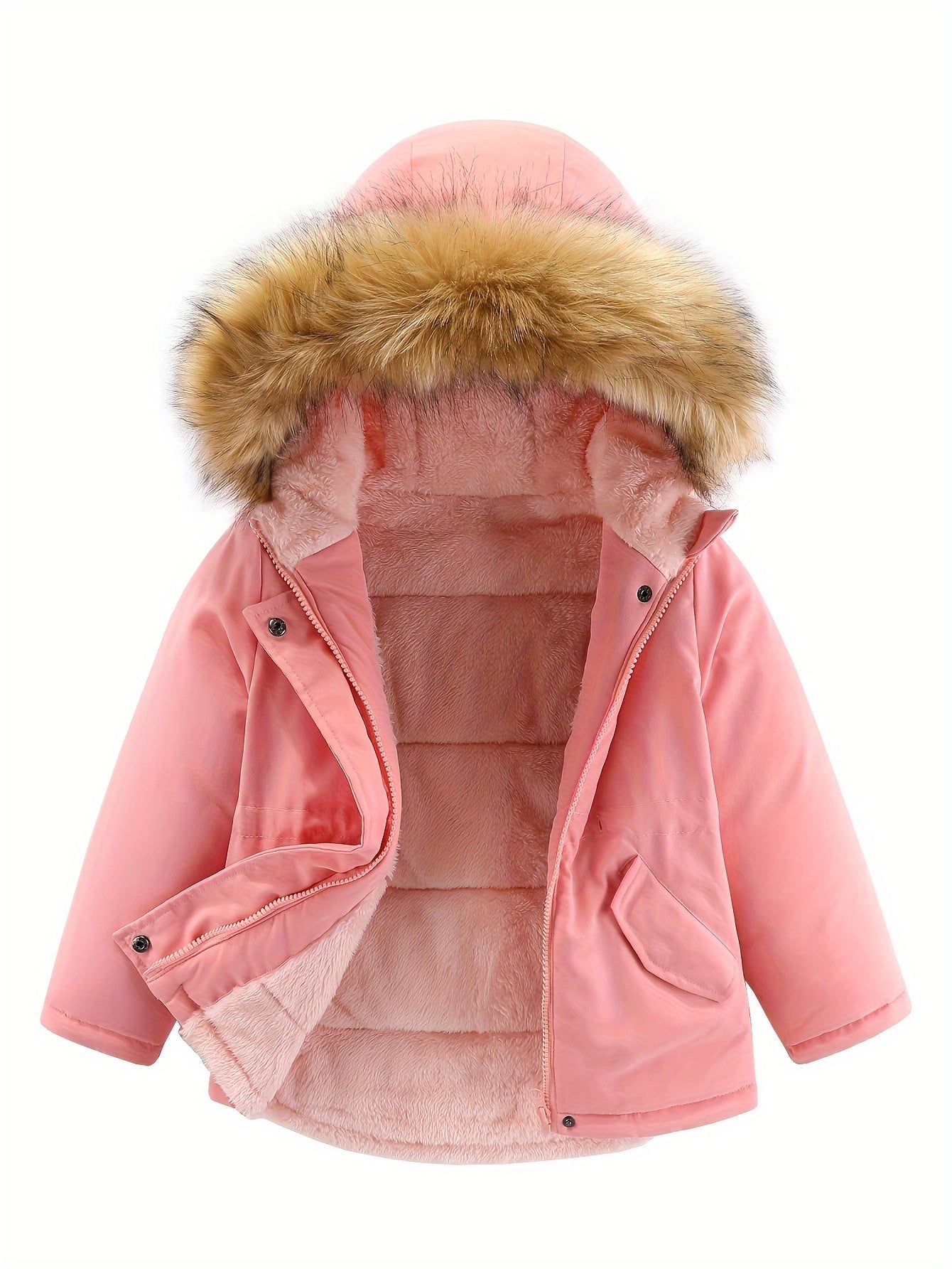 2024 Windproof Kids Warm Fleece Lined Parka Outdoor Girls Padded Jacket Winter Coat With Hood