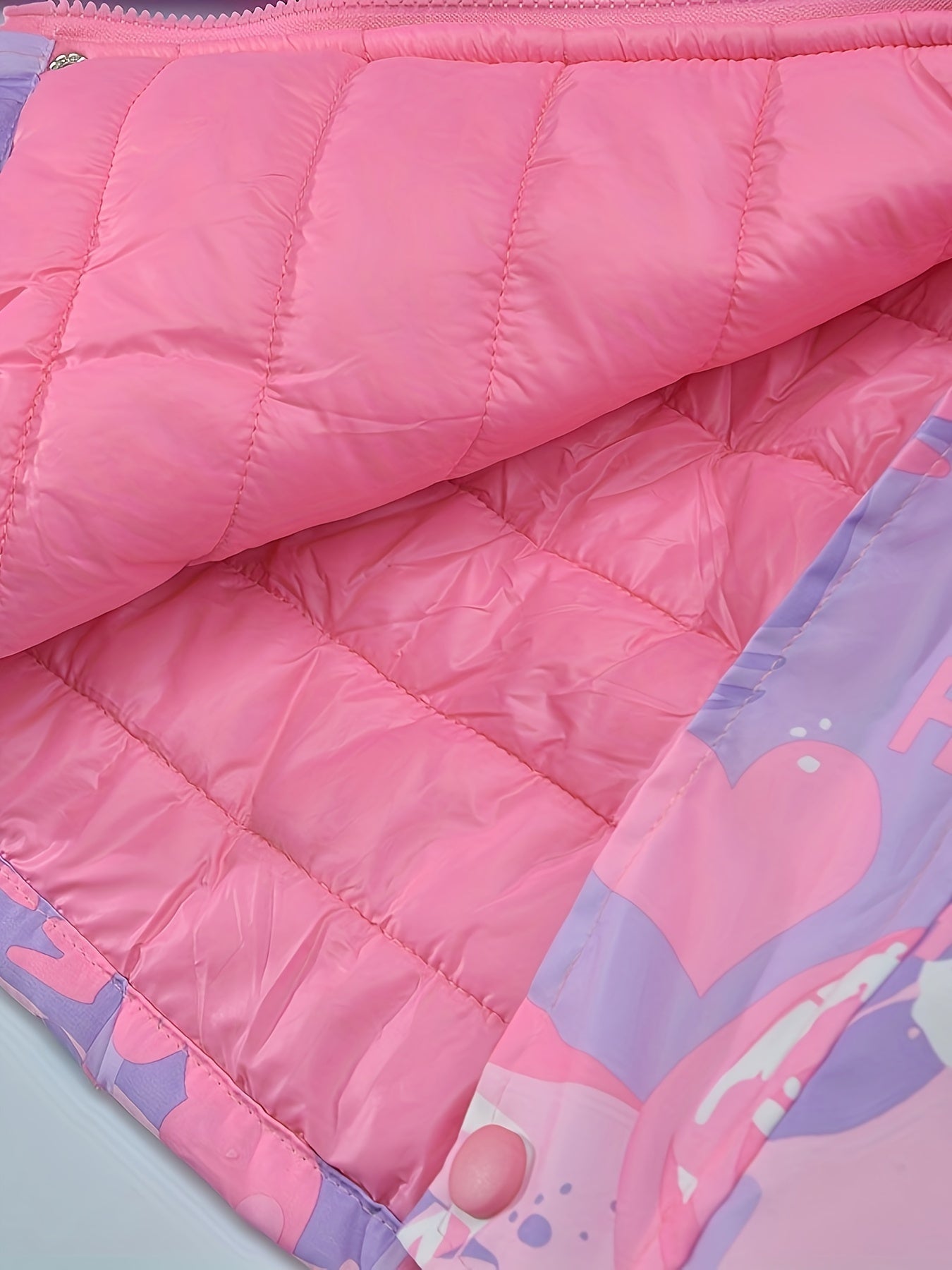 2024 Chic Girls' Hooded Puffer Jacket - Thick, Waterproof Winter Coat with Zip Closure & Cute Cartoon Print for Outdoor Fun