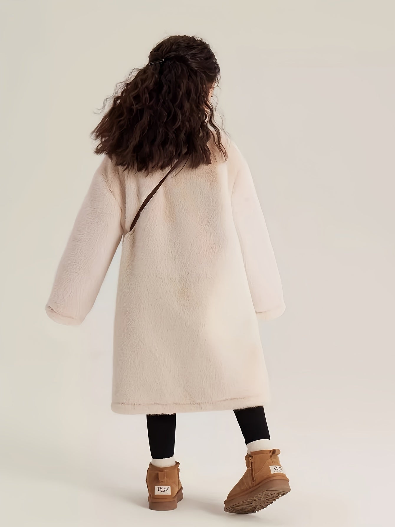 2024 Elegant Girls' Long Plush Coat - Warm, Thick Winter Jacket with Button Front & Round Neck, Perfect for Casual Outings