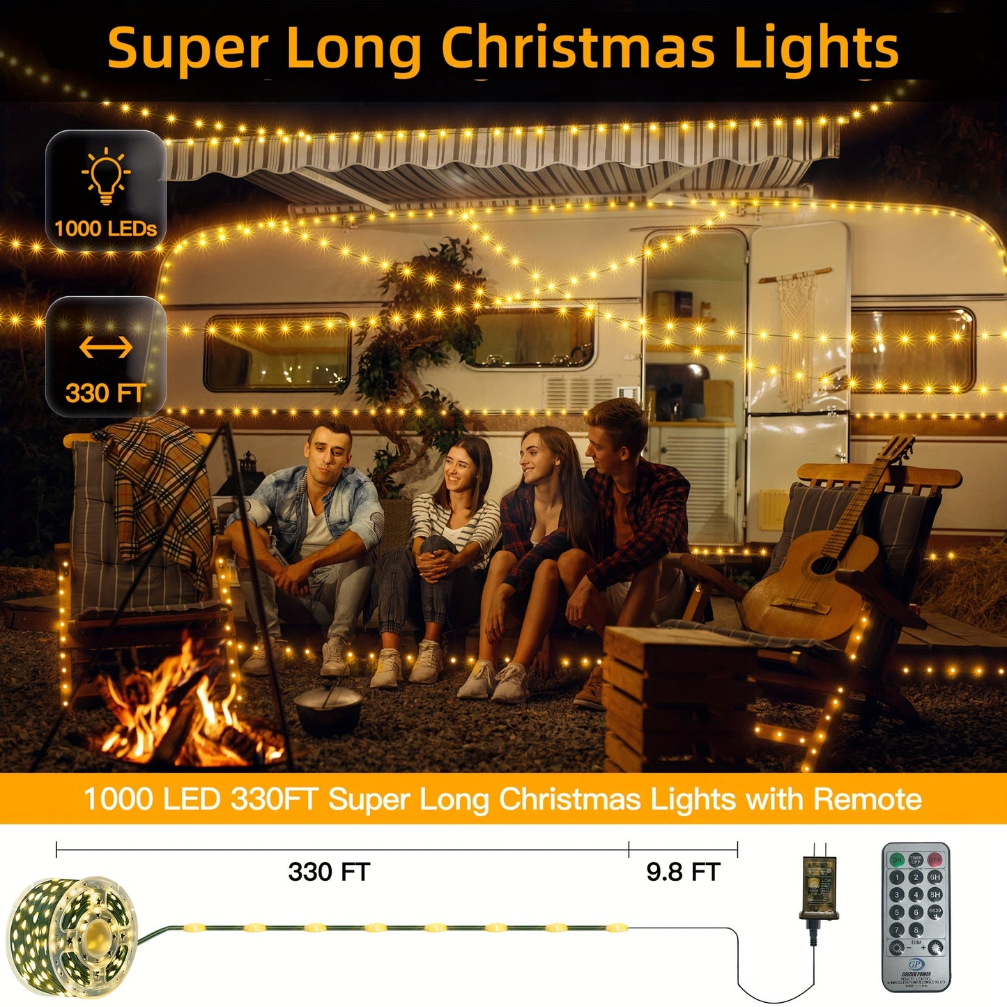 300/1000 LED Extra-Long Waterproof Fairy Lights – 110/340 FT with 8 Modes, Remote Timer for Indoor/Outdoor Xmas Decor