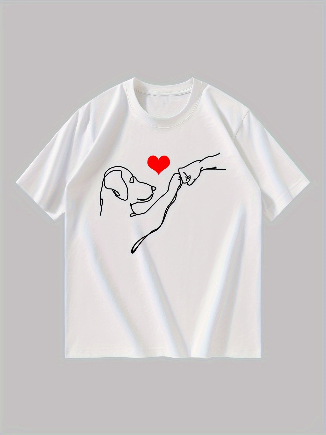 Casual Short Sleeve Cotton Blend Men's Dog Print T-shirt, Crew Neck Tee For Outdoor