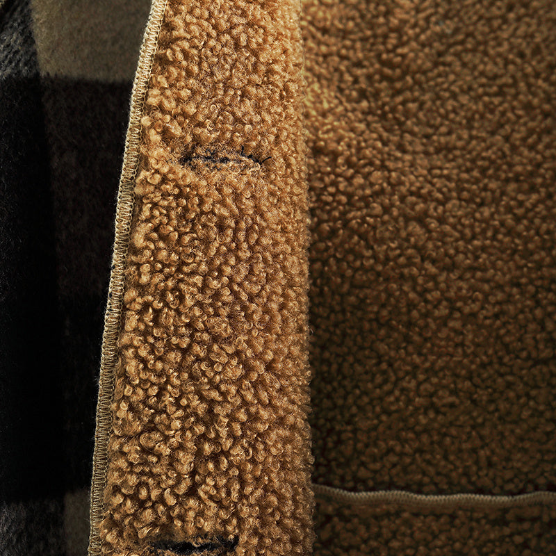 Cozy Boys' Plaid Hooded Jacket - Warm, Button-Front, Soft Plush Lining