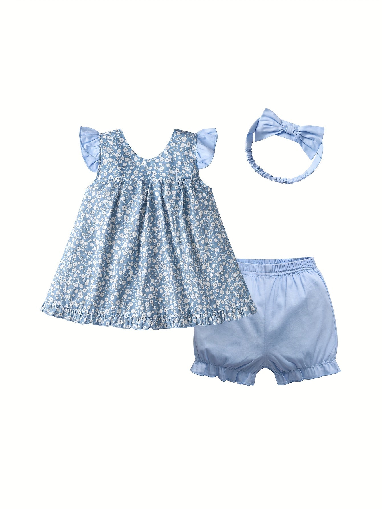2pcs Toddler & Infant Girl’s Cotton Summer Outfit – Square Neck Flower Top & Shorts