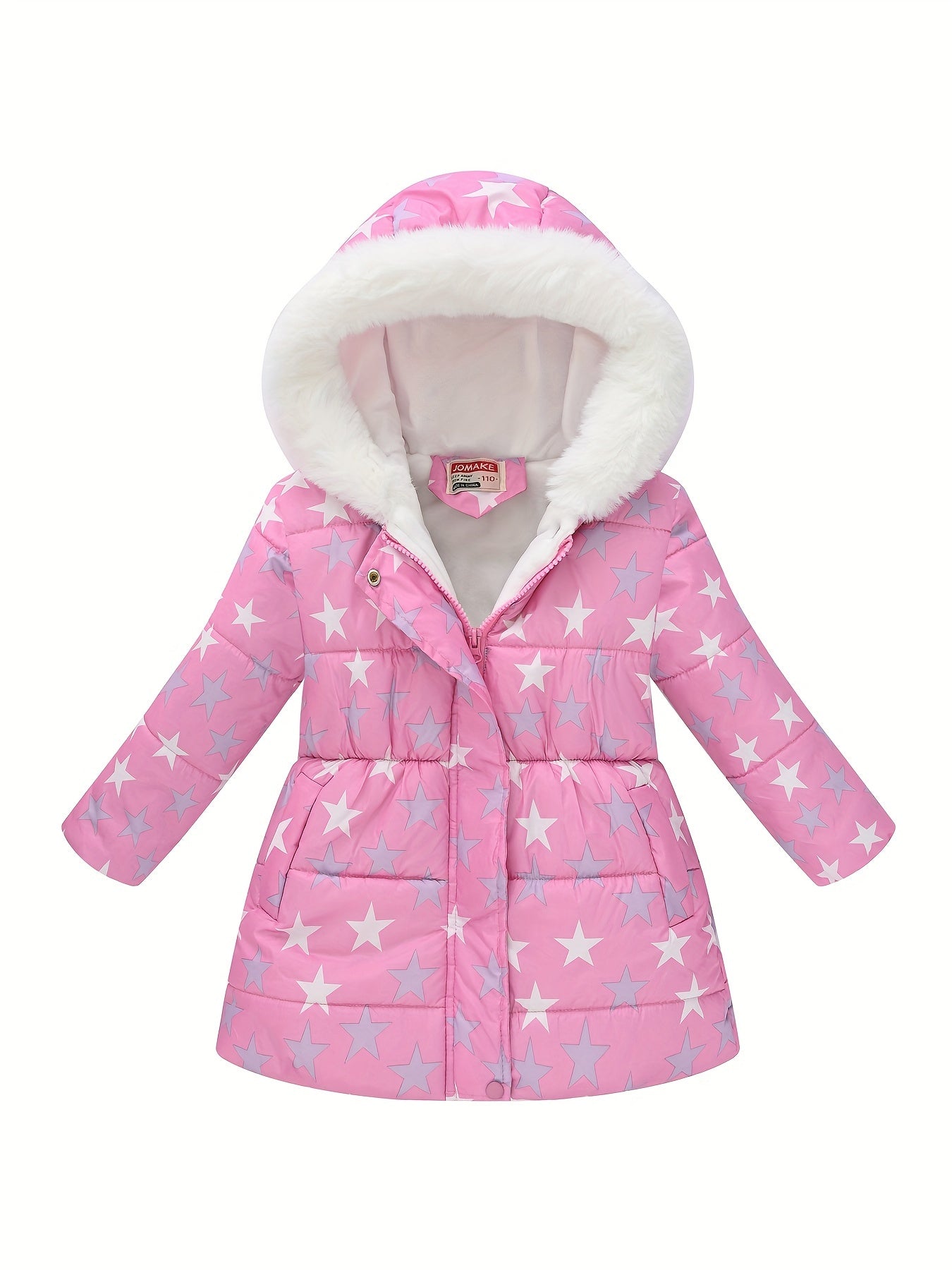 JOMAKE Girls' Cozy Fleece-Lined Hooded Jacket with Floral Print - Long Sleeve, Zip-Up Winter Outerwear for Youngsters