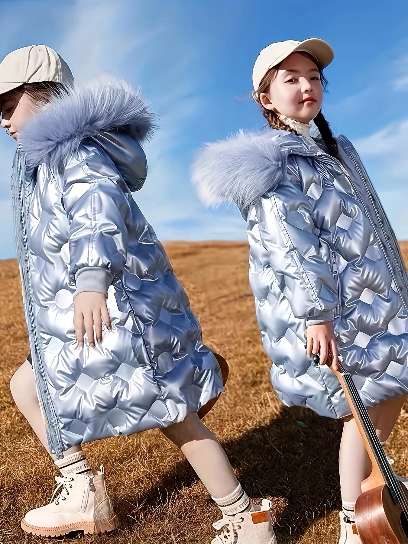 Girls' Cozy Fleece-Lined Winter Jacket - Waterproof, Zip-Up, Long Sleeve Parka with High Neck for Youngsters & Teens