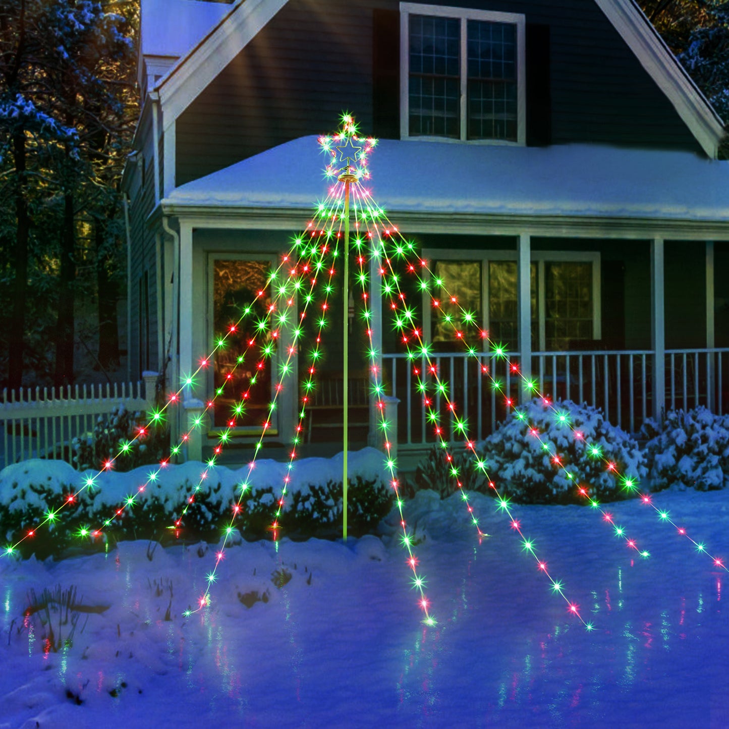 320 LED Waterfall String Lights – 7.8Ft with Star Topper, 8 Modes, 110V US Plug, Outdoor & Indoor Holiday Decor