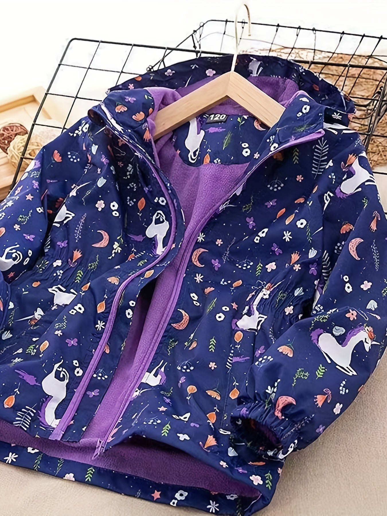 Whimsical Unicorn Graphic Hooded Jacket for Toddler Girls - Waterproof, Windproof, Zipper Coat with Cartoon Design - Perfect for Spring and Casual Outings