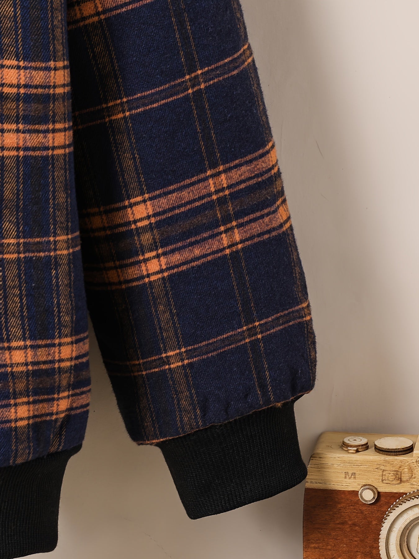 Boys Winter Plaid Fleece-lined Warm Hooded Jacket With Zipper