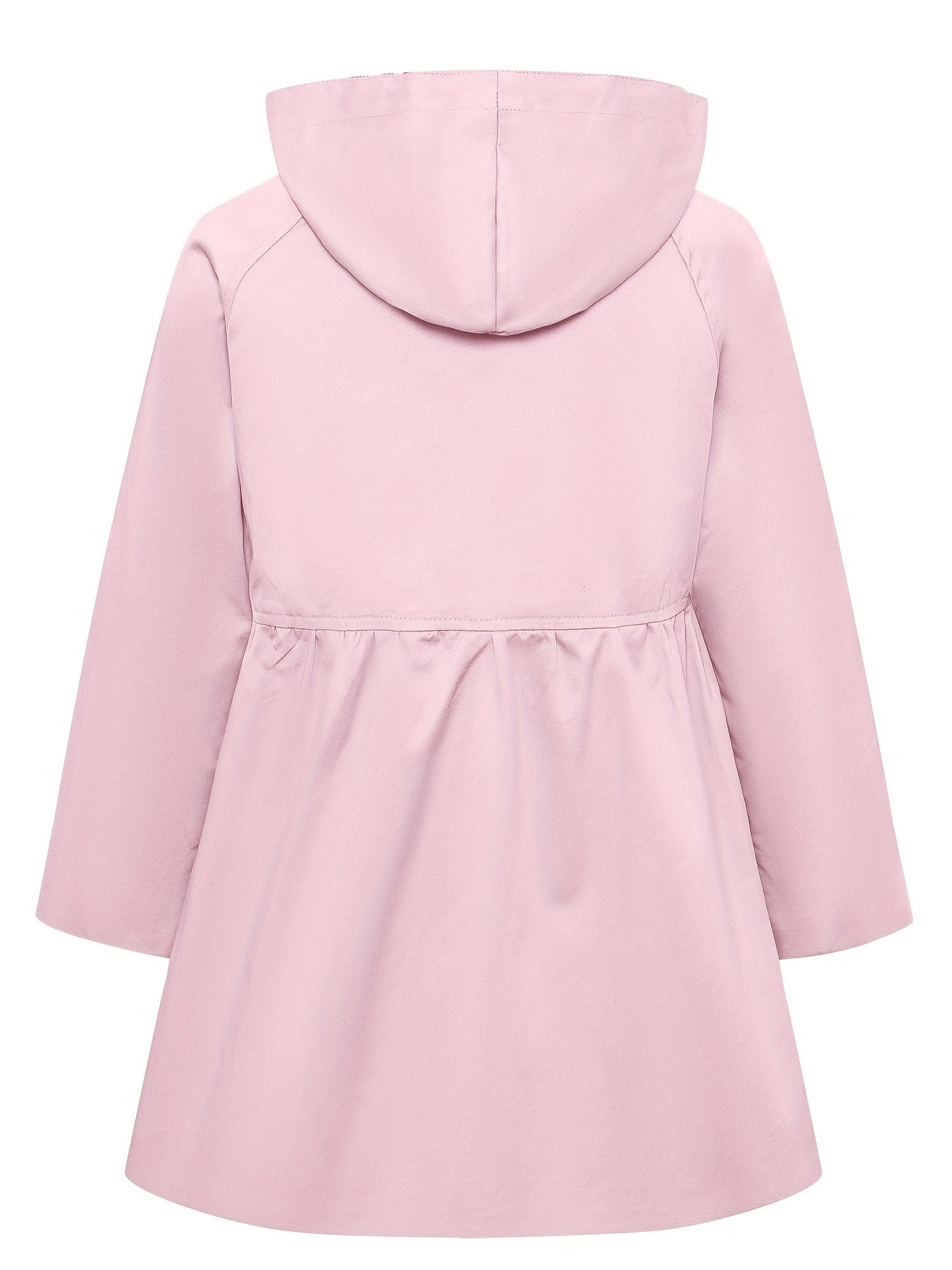 Elegant Hooded Cotton Blend Trench Coat for Youth with Non-Stretch Fabric and Solid Color Design, Featuring Faux Button Details and Hood - Suitable for Ages 12 and Under for Fall Season