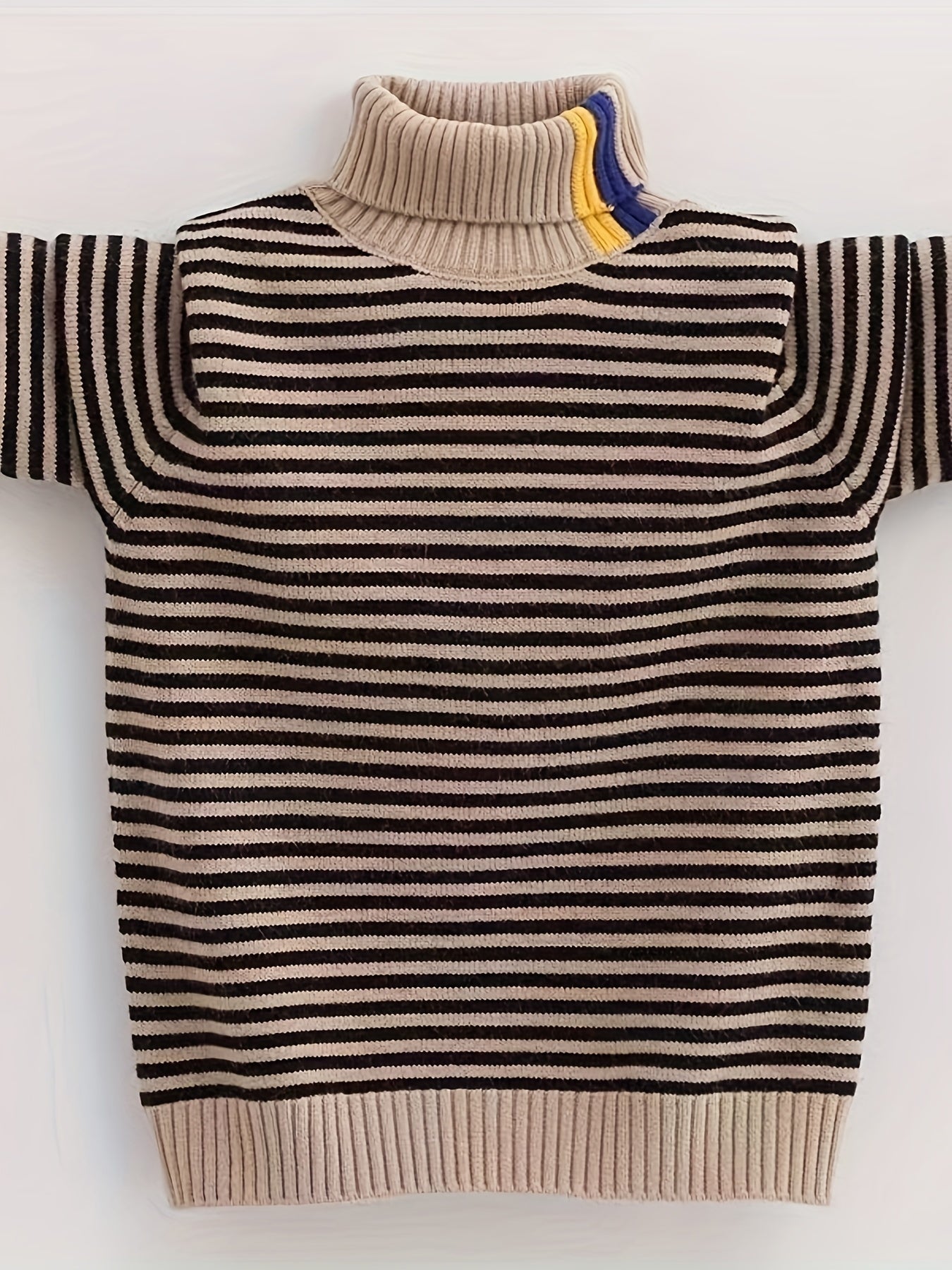 Cozy Girls' Long Sleeve Striped Knit Turtleneck Sweater for Autumn and Winter - Warm Layering Top