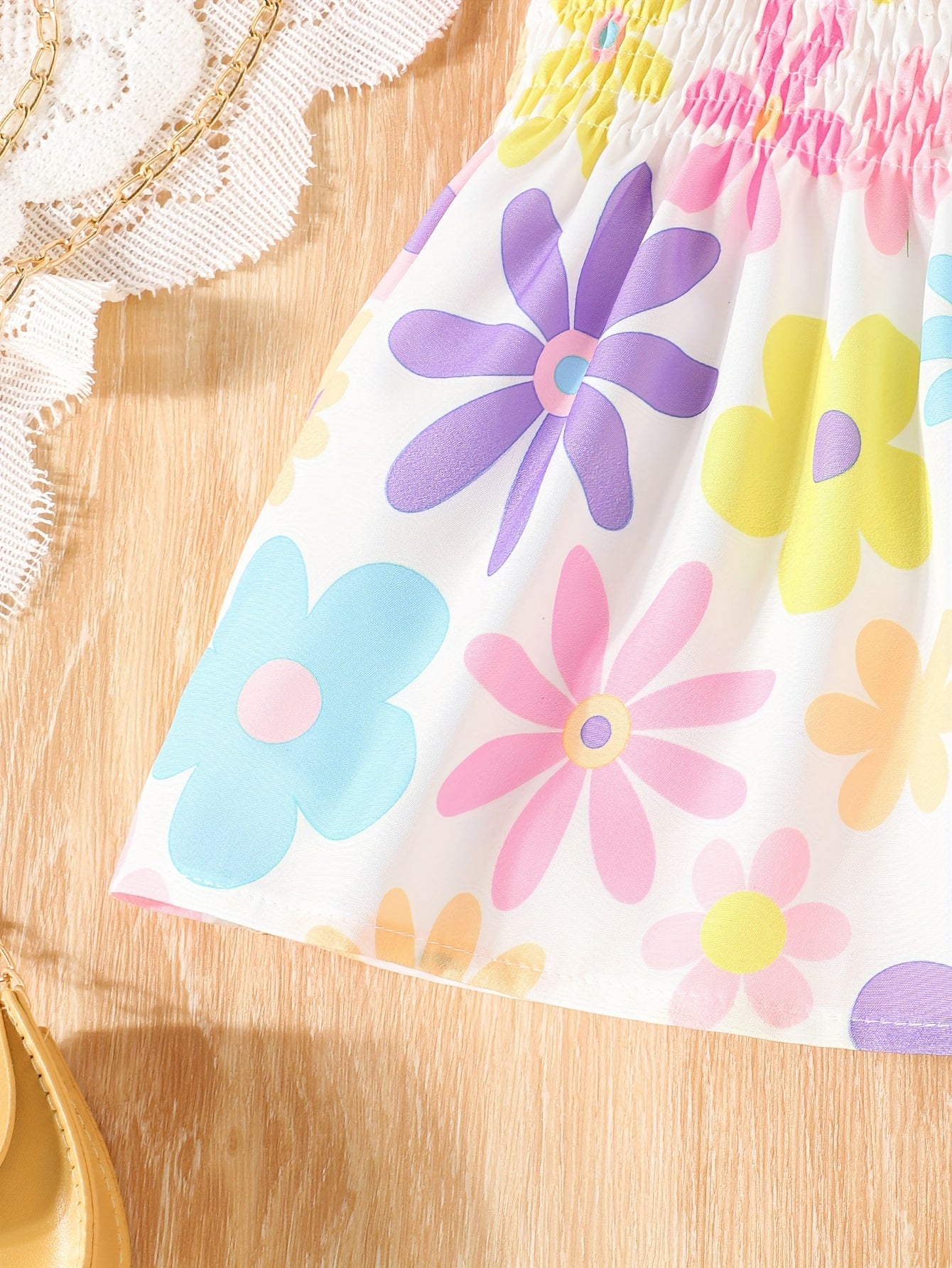 2pcs Toddler Girl’s Flower Pattern Cami Top & Shorts Set – Summer Beach Vacation Outfit