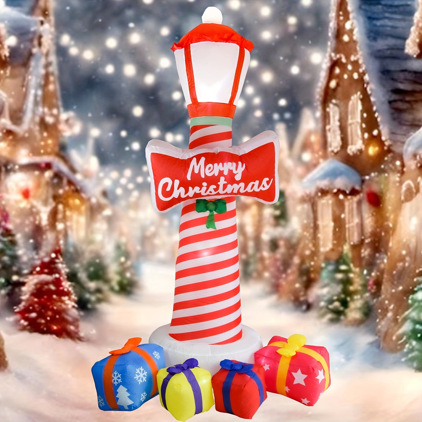 8.1FT LED Christmas Inflatable Lighthouse – Blow-Up Yard Decoration with Gift Boxes for Holiday Parties