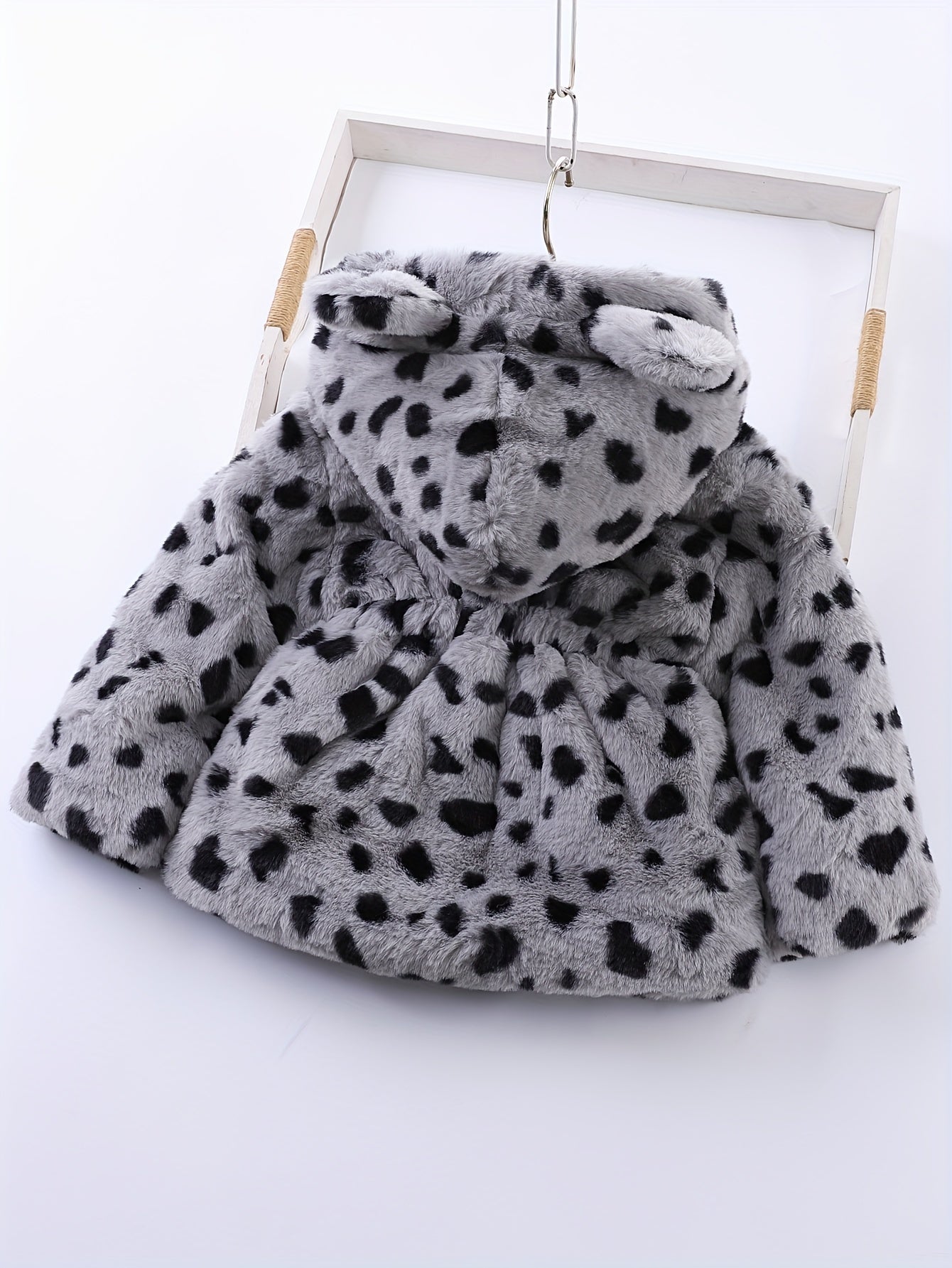 2024 Winter Girl's Fleece Leopard Print Coat, Casual Hooded Jacket For Kids