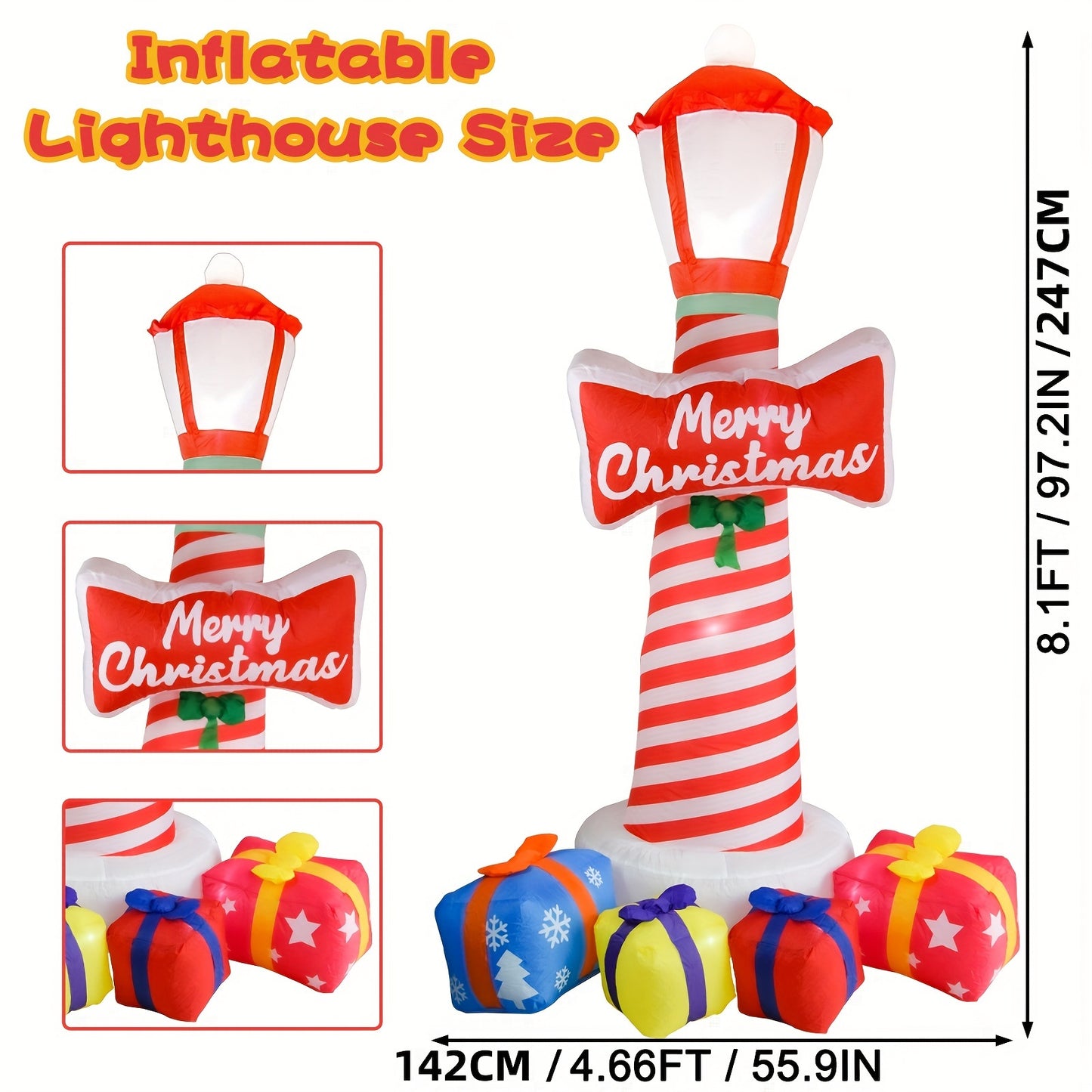 8.1FT LED Christmas Inflatable Lighthouse – Blow-Up Yard Decoration with Gift Boxes for Holiday Parties