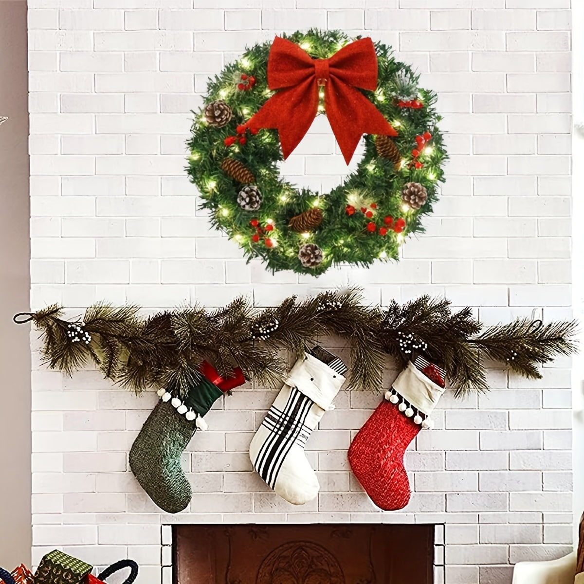 20-Inch Pre-Lit Christmas Wreath – Large Holiday Door Decoration with Lights
