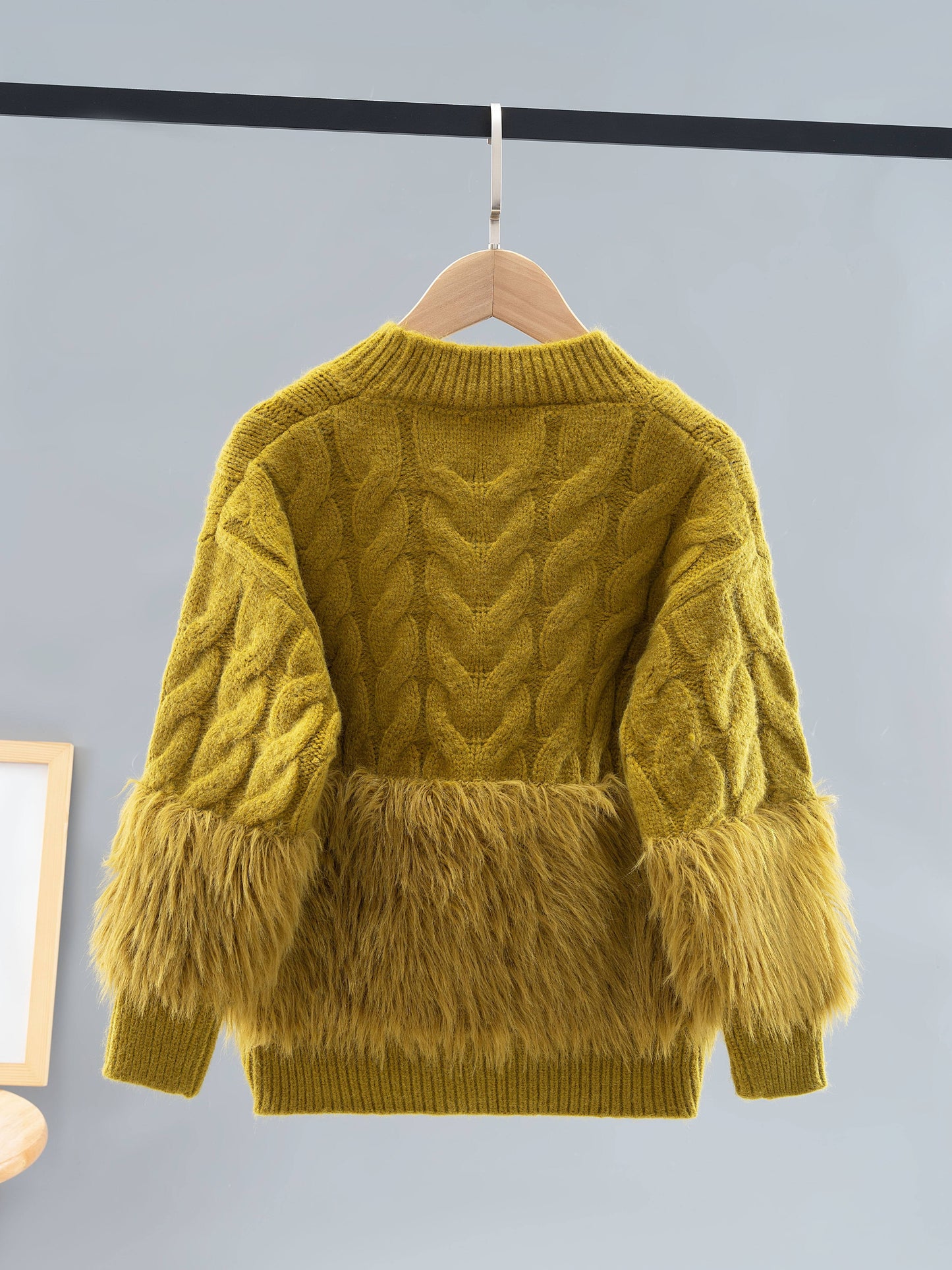 Chic Girls' Faux Mink Knit Sweater - Cozy & Stretchy, Machine Washable, Round Neck for Fall/Winter