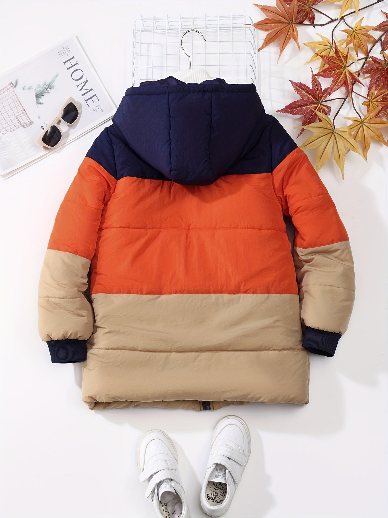 Kids' Color Block Padded Hooded Coat - Winter Essential