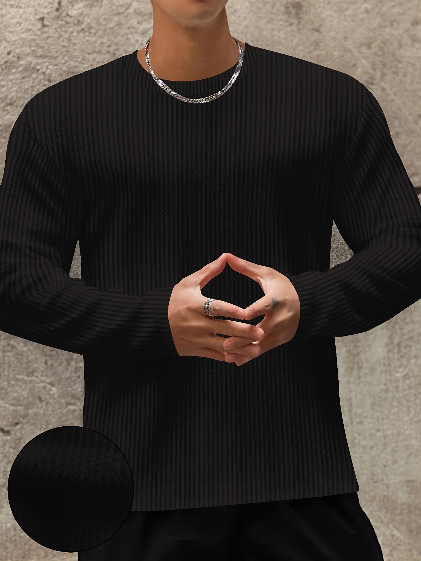 Long Sleeve Men's Striped Casual Crew Neck T-shirt, Outdoor Clothing