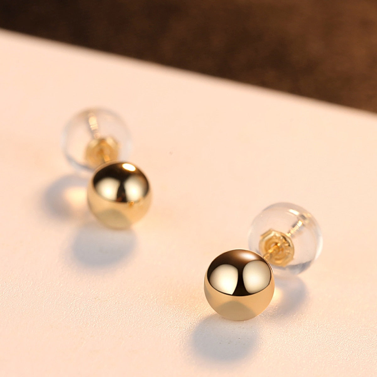 PAG&MAG Genuine 18K Gold Solid Bead Ball Stud Earrings For Women