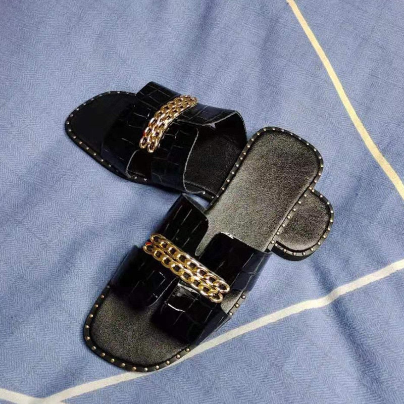 Double Chaîne Sandale Pantoufles Chaussures Femmes