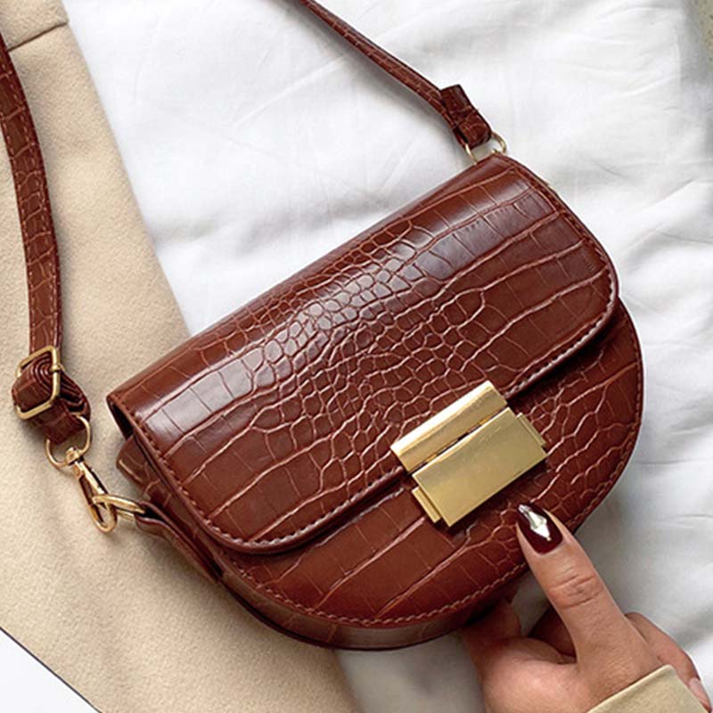 Crocodile Pattern Leather Saddle Bag For Women 2022 Small