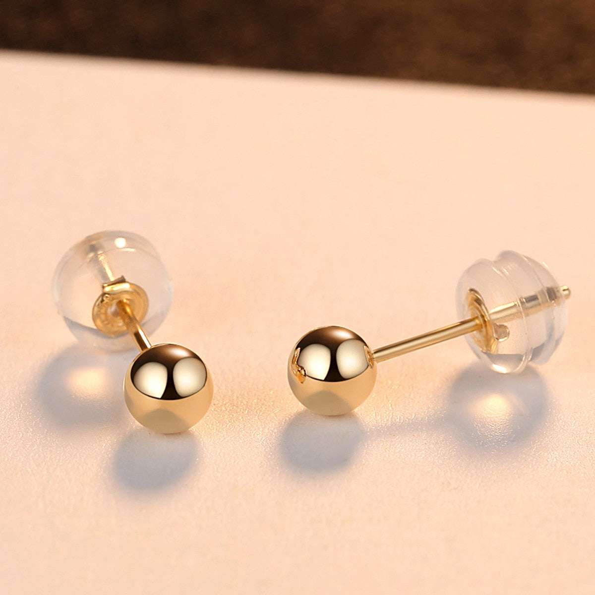 PAG&MAG Genuine 18K Gold Solid Bead Ball Stud Earrings For Women