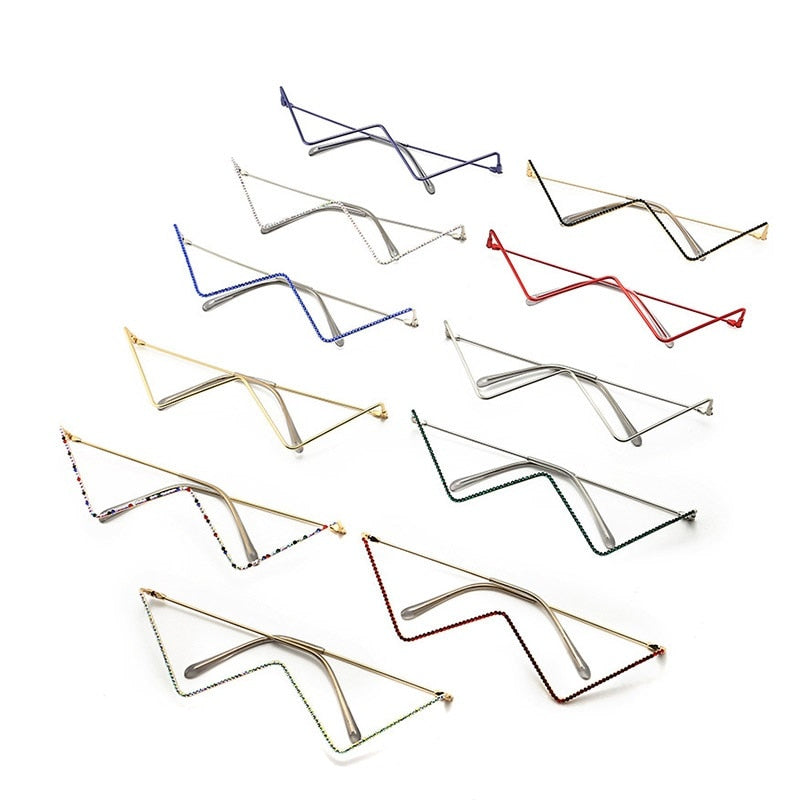 Vintage sans lentille femmes lunettes de soleil coloré marque de luxe arc-en-ciel diamant décoration lunettes mode demi métal cadre décoratif