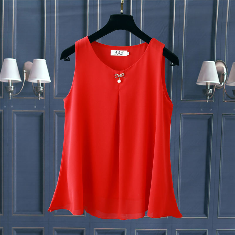 Obesity Women Chiffon Shirt 2022 New Summer Sleeveless O-neck Blouse