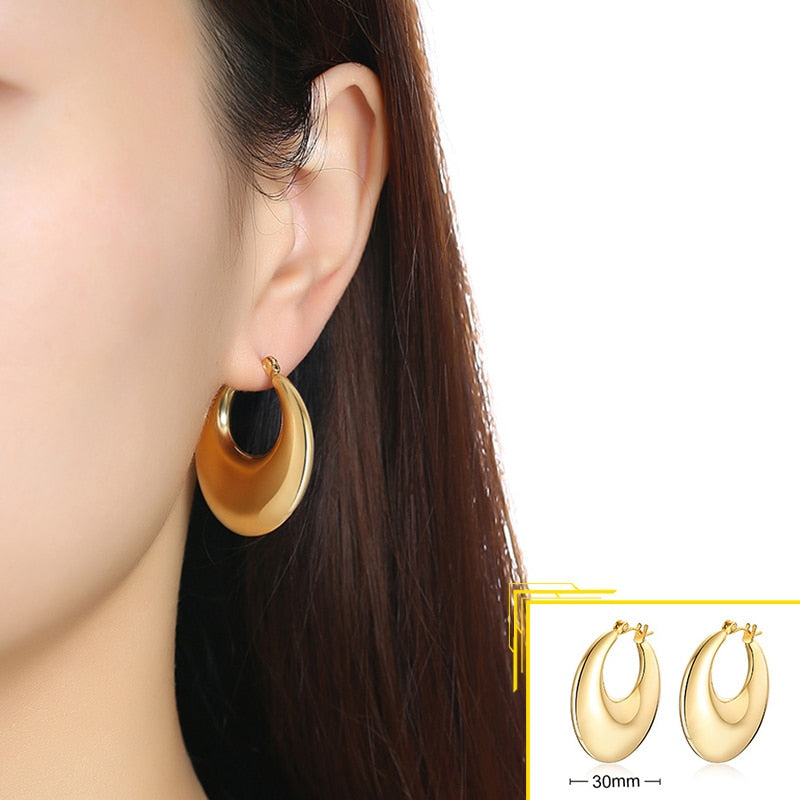 Earrings for Women, Gold Color Stainless Steel Chic Lady Girl Circle Earrings, Vintage Party Jewelry