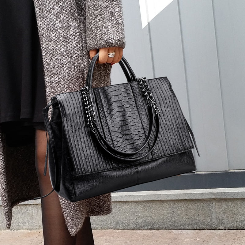NIGEDU Brand design women handbag luxury Simple crocodile leather handbags Chain Women's shoulder bag black big Totes bolsas