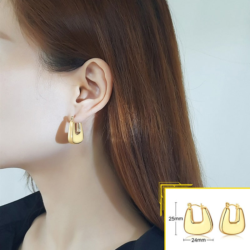 Earrings for Women, Gold Color Stainless Steel Chic Lady Girl Circle Earrings, Vintage Party Jewelry
