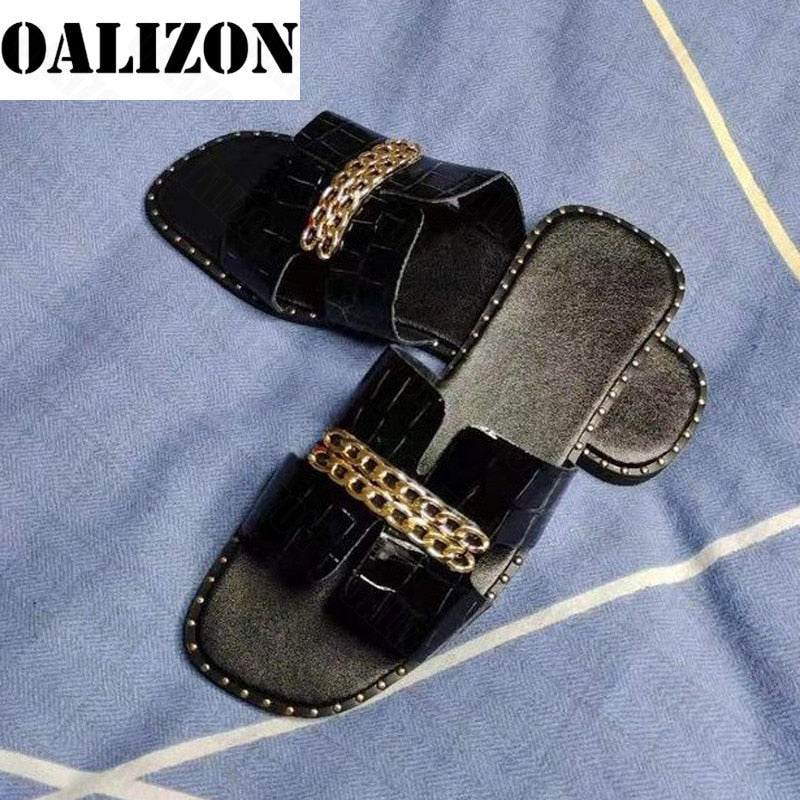 Double Chaîne Sandale Pantoufles Chaussures Femmes