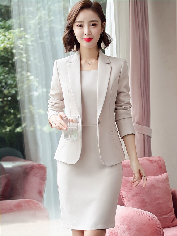 Elegant Blazer Dress Suits Women Business Work Uniform Office Lady Professional Two Pieces